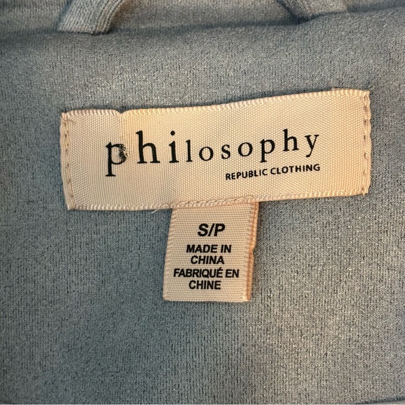 Philosophy Faux Suede Dusty Blue Open Jacket, Size Small - Picture 12 of 14